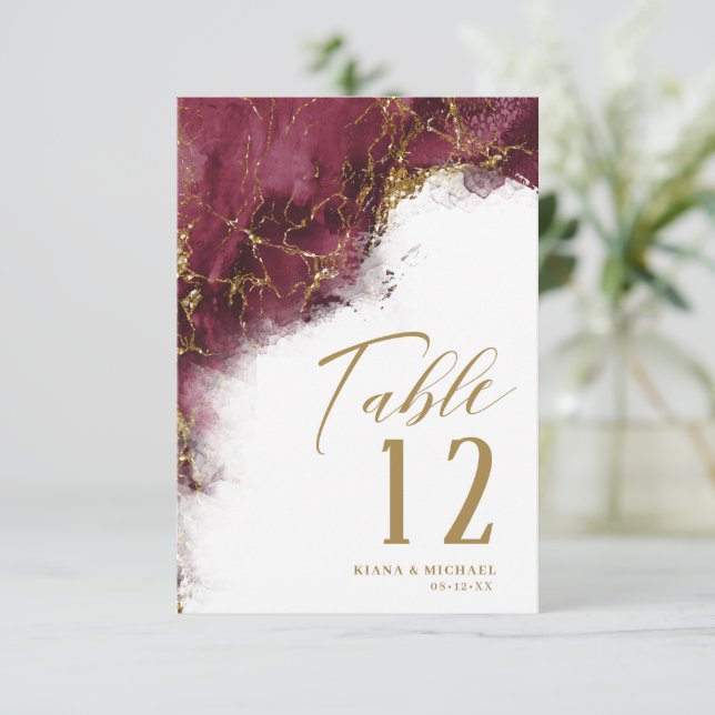 Marble Glitter Wedding Burgundy Gold ID644 Invitation (Standing Front)