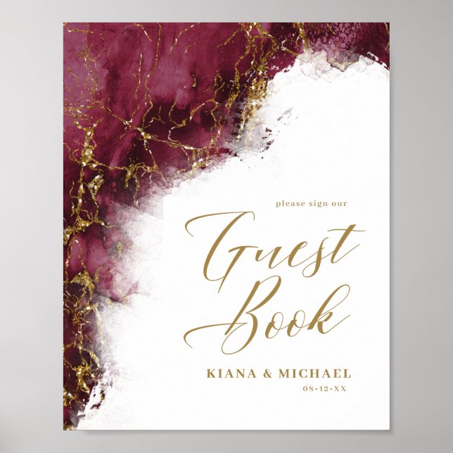 Marble Glitter Wedding Guests Burgundy Gold ID644 Poster (Front)