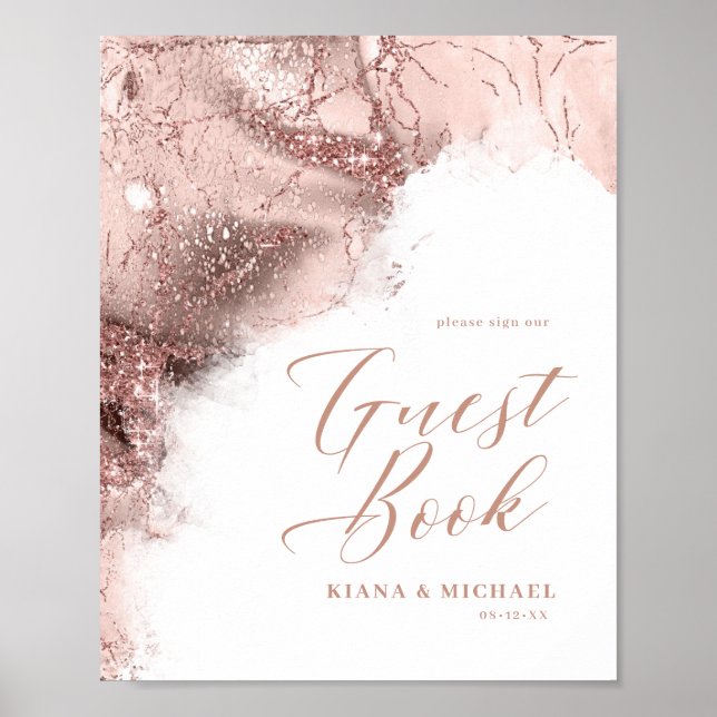 Marble Glitter Wedding Guests Rose Gold ID644 Poster (Front)