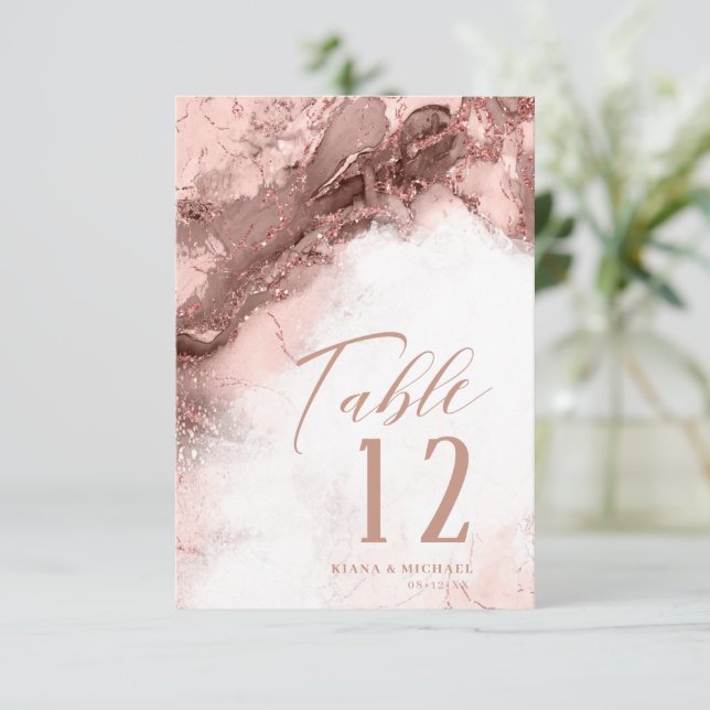 Marble Glitter Wedding Rose Gold ID644 Invitation (Standing Front)