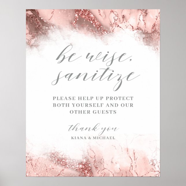Marble Glitter Wedding Sanitize Rose Gold ID644 Poster (Front)