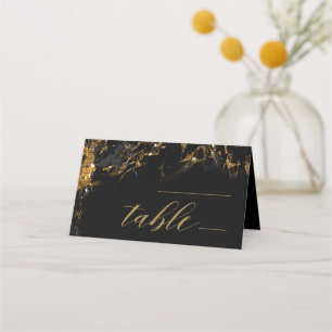 Marble Glitter Wedding Table Black Gold ID644 Place Card