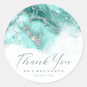 Marble Glitter Wedding Teal Silver ID644 Classic Round Sticker