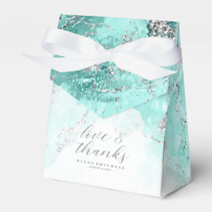 Marble Glitter Wedding Teal Silver ID644 Favor Box