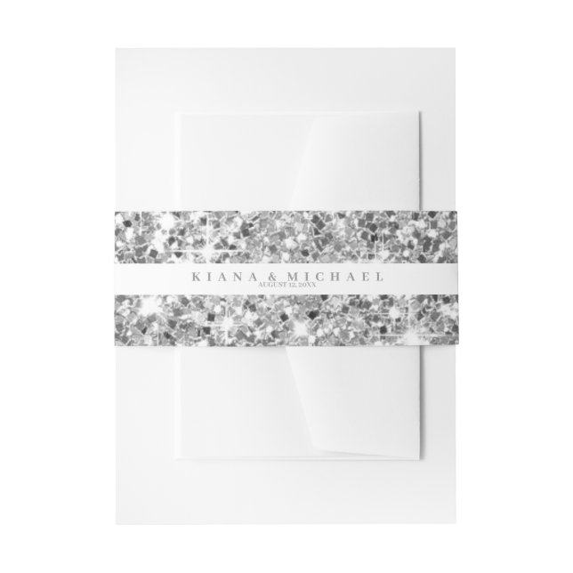 Marble Glitter Wedding Teal Silver V3 ID644 Invitation Belly Band (Front Example)