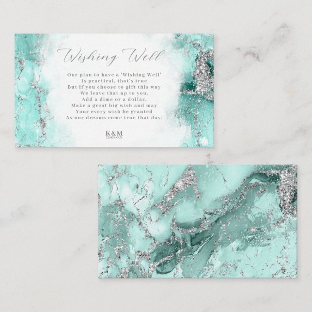 Marble Glitter Wishing Well V1 Teal ID644 Enclosure Card (Front/Back)