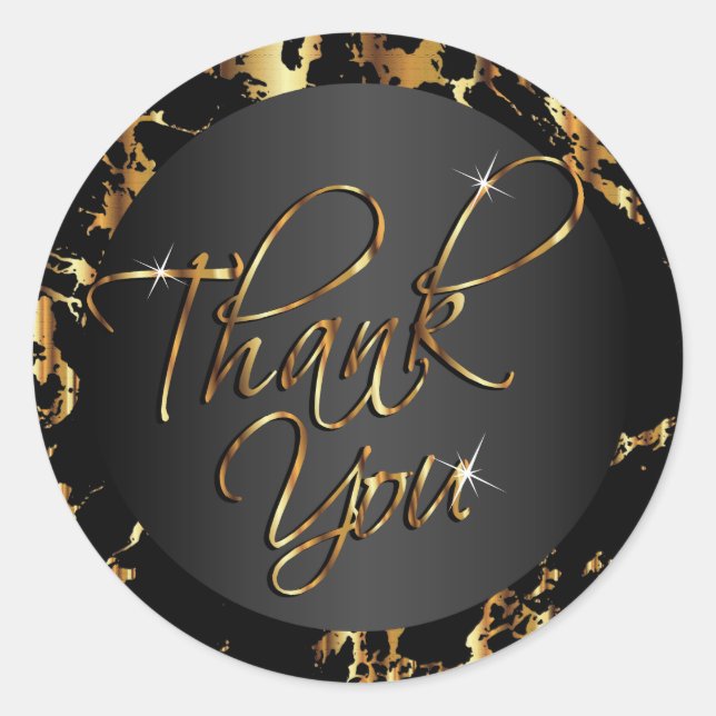 Marble Gold and Black - Thank You Classic Round Sticker (Front)