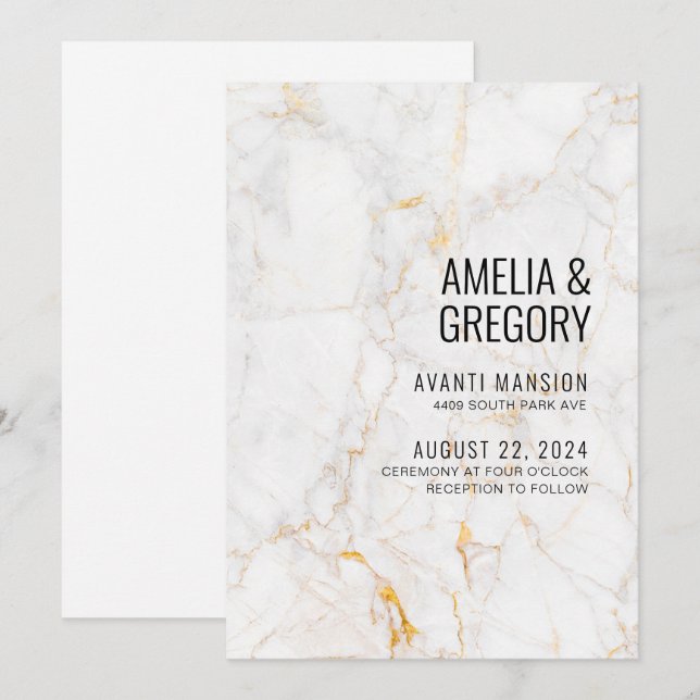 Marble Gold and Black Wedding Invitation (Front/Back)