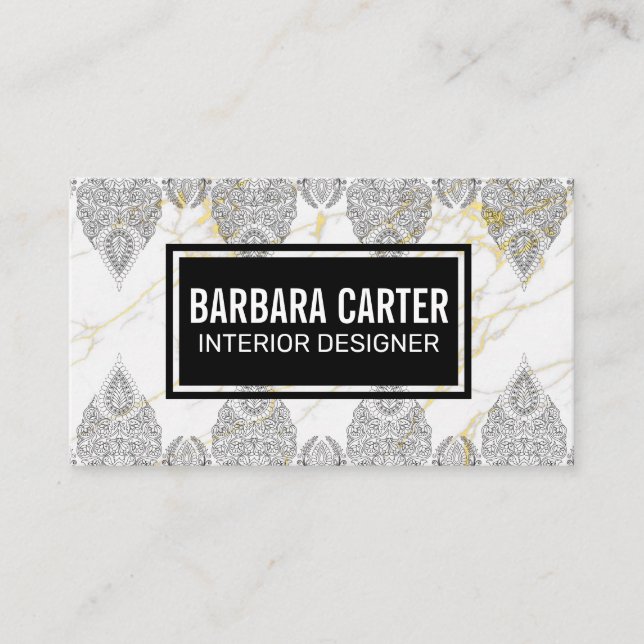Marble Gold Background | Ornate Pattern Business Card (Front)