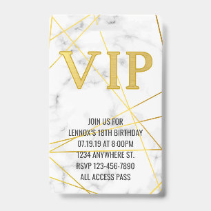 Marble Gold Birthday VIP Pass Badge Invitation
