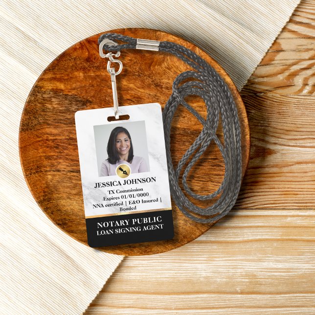 Marble, Gold & Black Luxury Professional Notary ID Badge (Creator Uploaded)