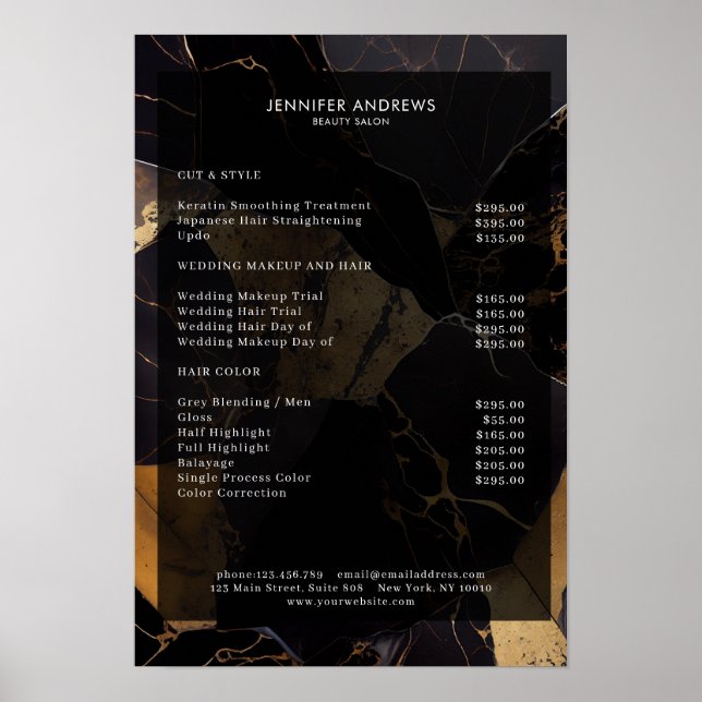 Marble Gold Black Salon Liste des prix Poster (Devant)
