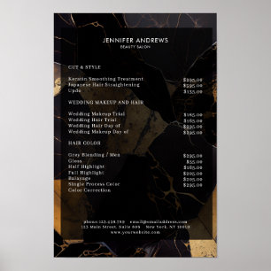 Marble Gold Black Salon Price List Poster