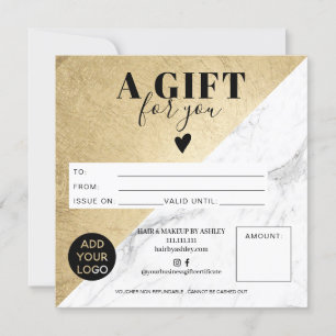 Marble gold block square gift certificate logo