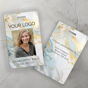 Marble Gold Blue Employee Logo Photo ID Badge