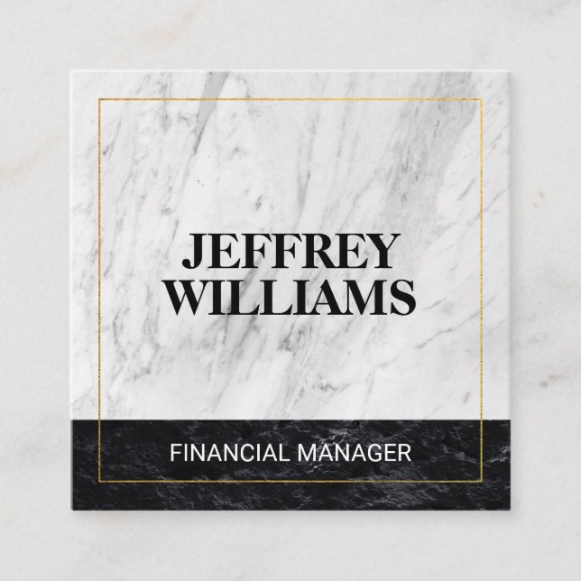 Marble | Gold Border | Financial Manager Square Business Card (Front)