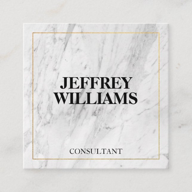 Marble | Gold Border Square Business Card (Front)