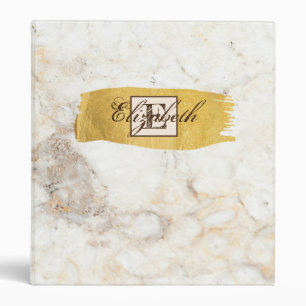 Marble,Gold Brush Stroke, Monogram -Personalized Binder