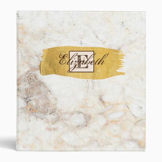 Marble,Gold Brush Stroke, Monogram -Personalized Binder (Front)