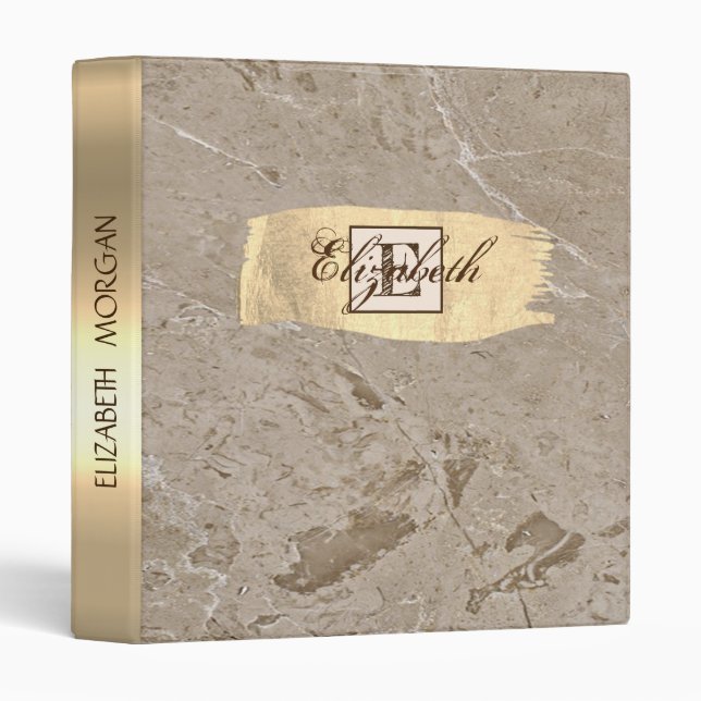 Marble,Gold Brush Stroke, Monogram -Personalized Binder (Front/Spine)