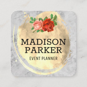 Marble Gold Brushed Roses Classic Square Business Card