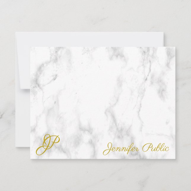 Marble Gold Calligraphed Monogram Name Text Card (Front)