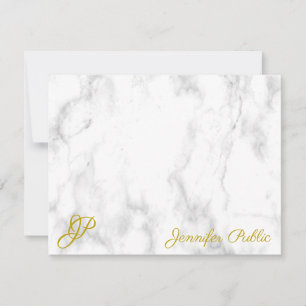 Marble Gold Calligraphed Monogram Name Text Card