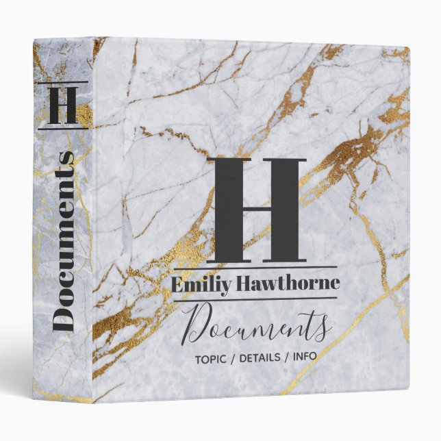 Marble gold custom Paperwork Document Organizer Binder (Front/Spine)
