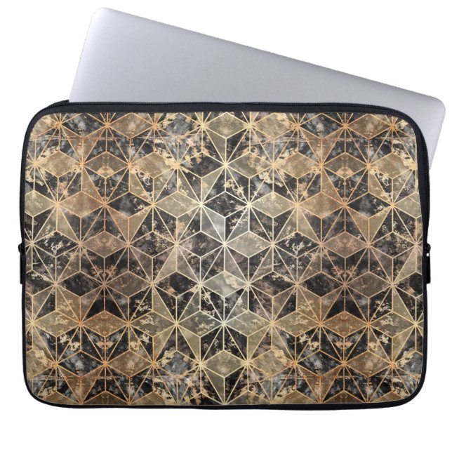Marble & Gold Geometric Pattern Laptop Sleeve (Front)