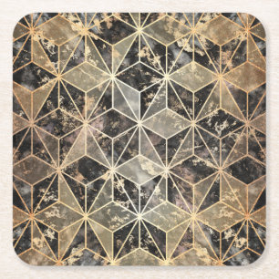 Marble & Gold Geometric Pattern Square Paper Coaster