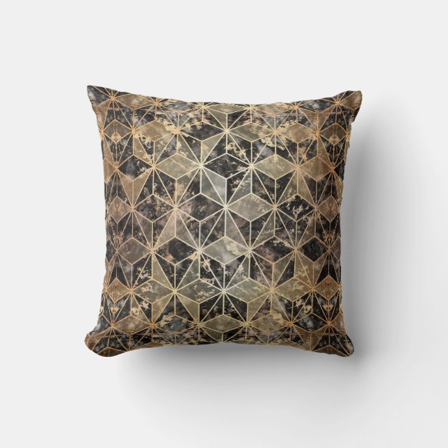 Marble & Gold Geometric Pattern Throw Pillow (Front)