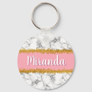 Marble Gold Glitter Custom Name Keychain