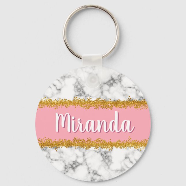 Marble Gold Glitter Custom Name Keychain (Front)