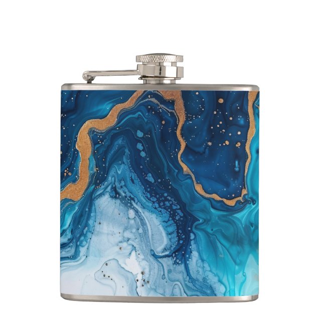 Marble Gold Glitter Faux Foil Confetti Hip Flask (Front)
