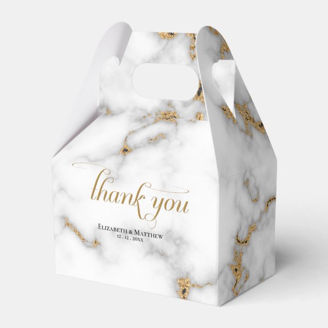 Marble Gold Glitter Wedding Thank You Favor Box (Front Side)