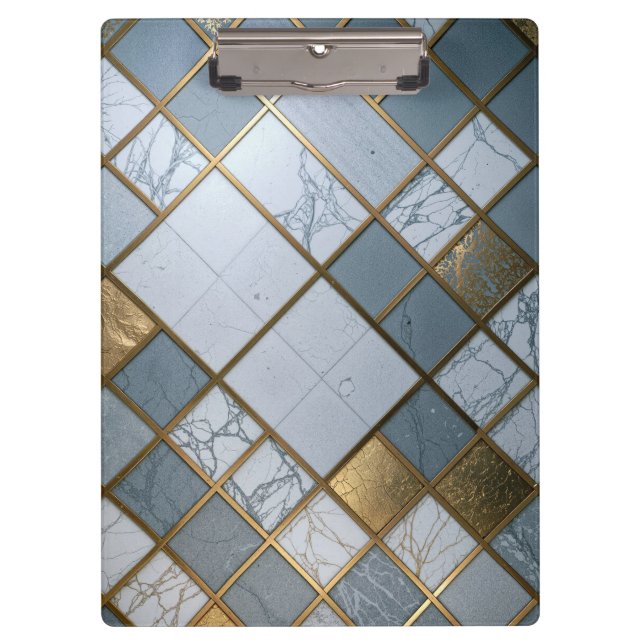 Marble Gold Grid Luxury Geometry Clipboard (Front)