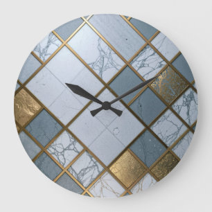 Marble Gold Grid Luxury Geometry Large Clock