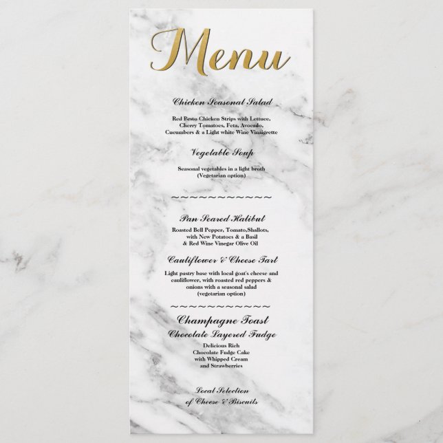 Marble Gold Menu Wedding Reception Cards Art Deco (Front)