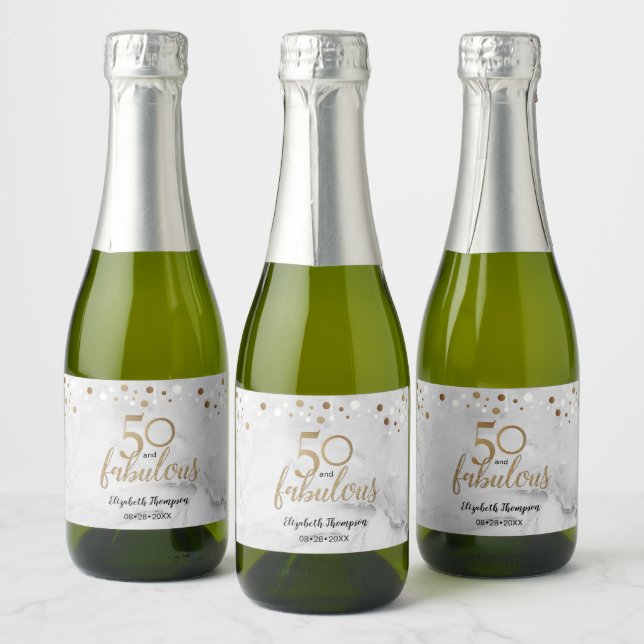 Marble Gold Personalized 50 and Fabulous Sparkling Wine Label (Bottles)