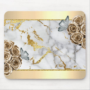 Marble Gold Roses Butterfly Mouse Pad
