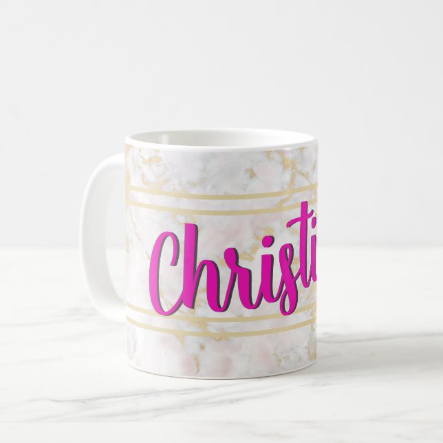 Marble Gold White Pink Personalized Mug (Front Left)
