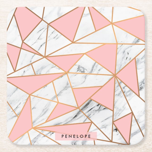 Marble Golden Mosaic Square Paper Coaster (Front)