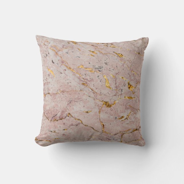 Marble Golden Rose Texture Throw Pillow (Front)