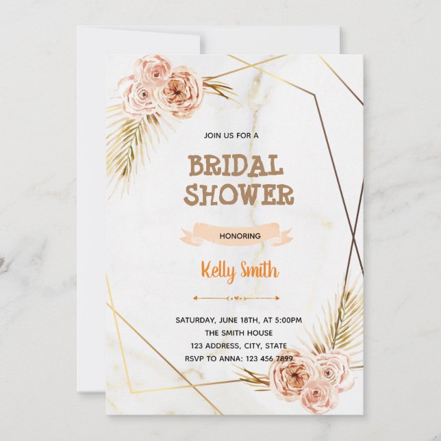 Marble golden rose theme party invitation (Front)