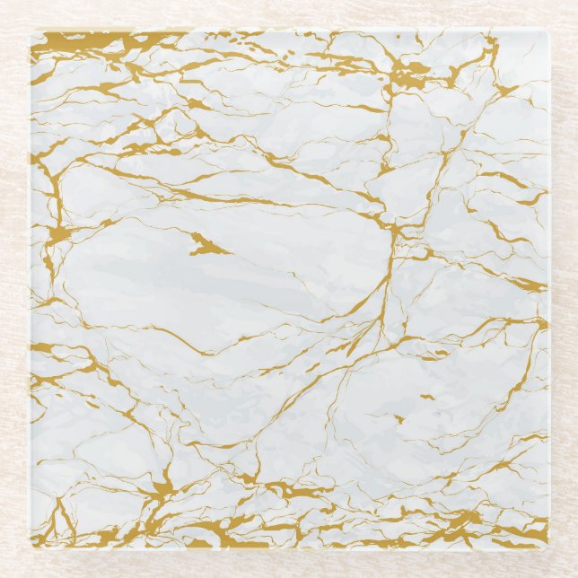 Marble Golden Texture Seamless Pattern Glass Coaster (Front)