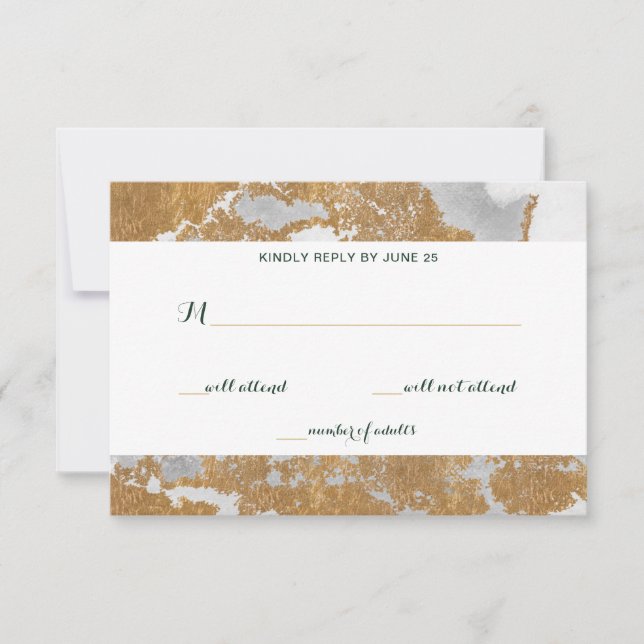 Marble Green and Gold  Wedding rsvp (Front)
