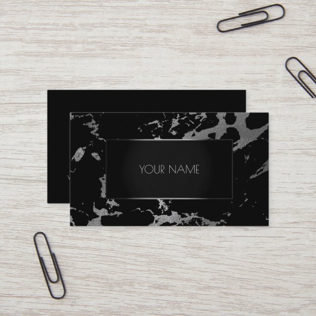 Marble Grey Black Silver Gold Abstract Graphite Business Card (Front/Back In Situ)