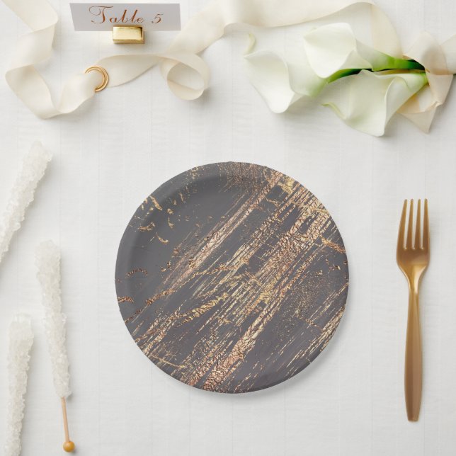 Marble grey gold elegant formal upmarket party paper plate (Wedding)