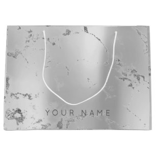 Marble Grey Metallic Steel  Lux Abstract Silver Large Gift Bag