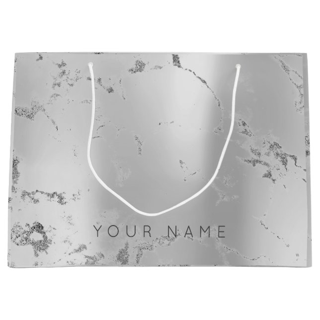 Marble Grey Metallic Steel  Lux Abstract Silver Large Gift Bag (Front)